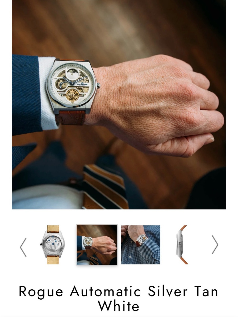Rogue Automatic Silver Watch with Tan Leather Strap